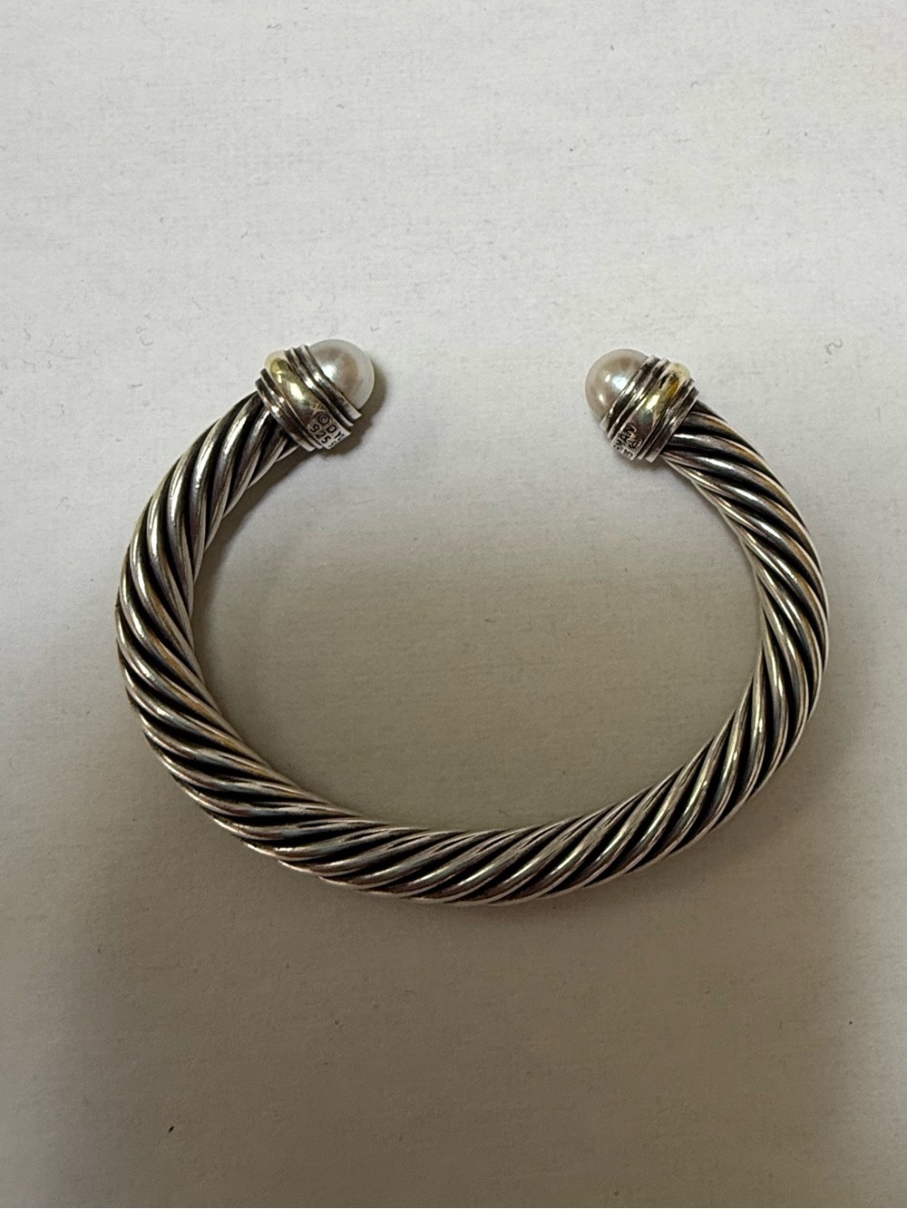 David Yurman Sterling Silver bangle with 14K Yellow Gold and Pearls, 7mm, size S
